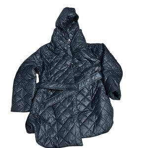 Women's Quilted Puffer Coat with Hood - Dark Navy Blue